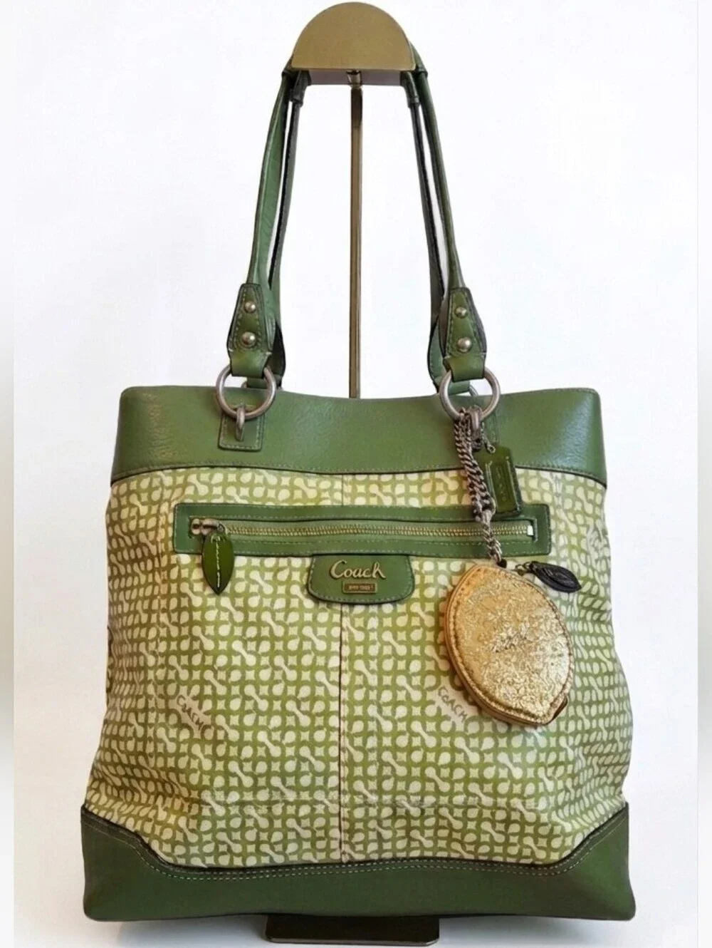 Coach 2008 HTF Op Art Penelope Tote w/ Rare Glitter Lemon Coin Case Charm